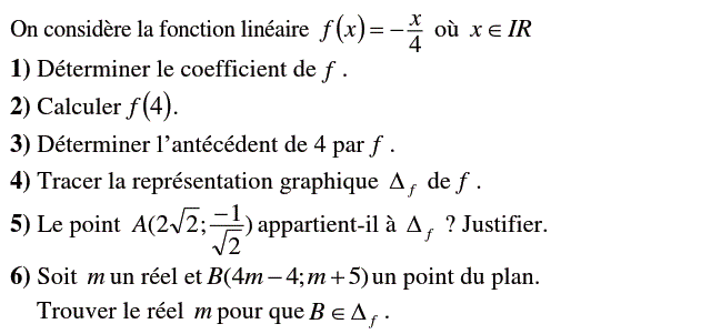 Fonctions linéaires: Exercice 16