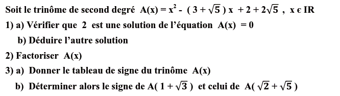 Problèmes du 1er et du second degré: Exercice 41