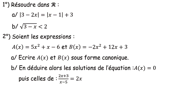 Problèmes du 1er et du second degré: Exercice 26