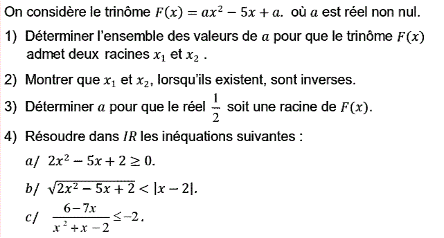 Problèmes du 1er et du second degré: Exercice 40