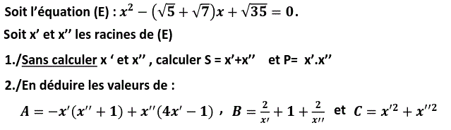 Problèmes du 1er et du second degré: Exercice 18