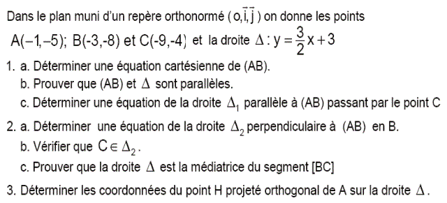 Géométrie analytique: Exercice 70