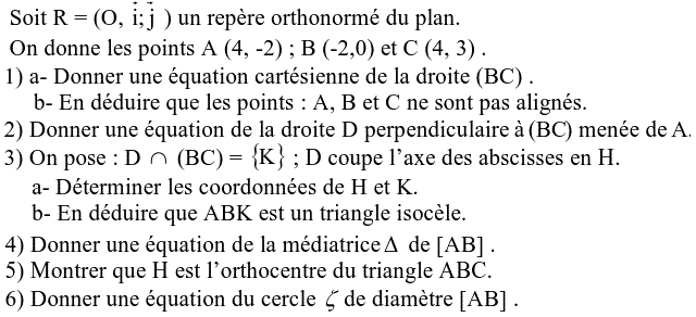 Géométrie analytique: Exercice 37