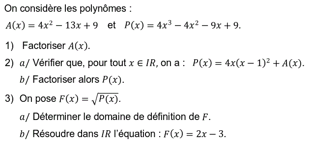 Notion de polynômes: Exercice 39