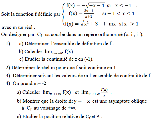 Limites et continuité: Exercice 99