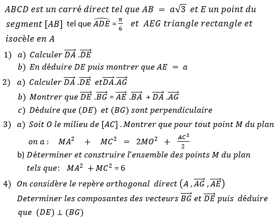 Produit scalaire dans le plan: Exercice 63