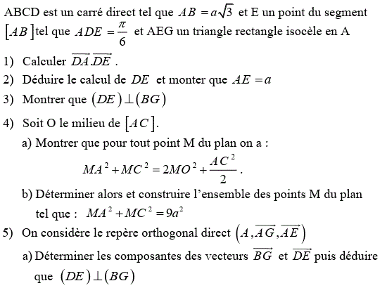 Produit scalaire dans le plan: Exercice 42