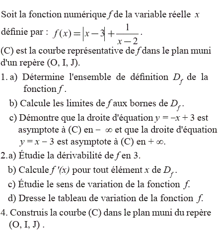 exercice dérivabilité en un point, variation d'une fonction (image1)