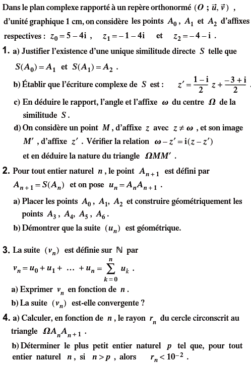 exercice Ecriture complexe d'une similitude directe (image1)