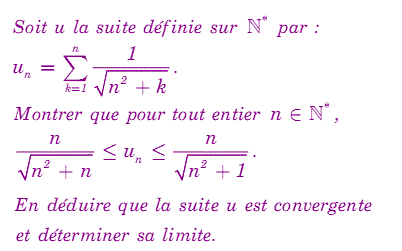 exercice Limite et ordre - somme de termes consécutifs d'un (image1)